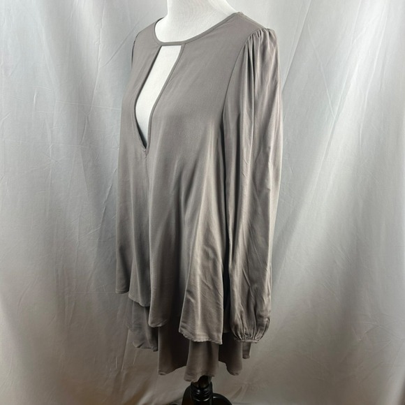 Free People Layered Mini Dress Women Medium Plunge V Neck Long Sleeves Gray - Picture 5 of 10